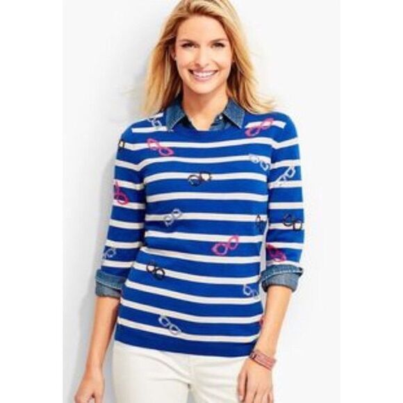 Talbots Striped Sweater With  Sequin Sunglasses - Picture 1 of 15